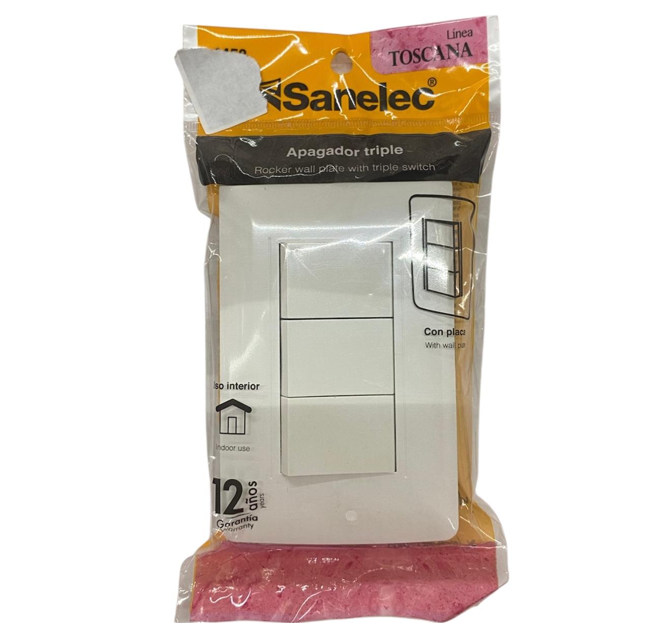 Apagador Triple Con Placa Sanelec